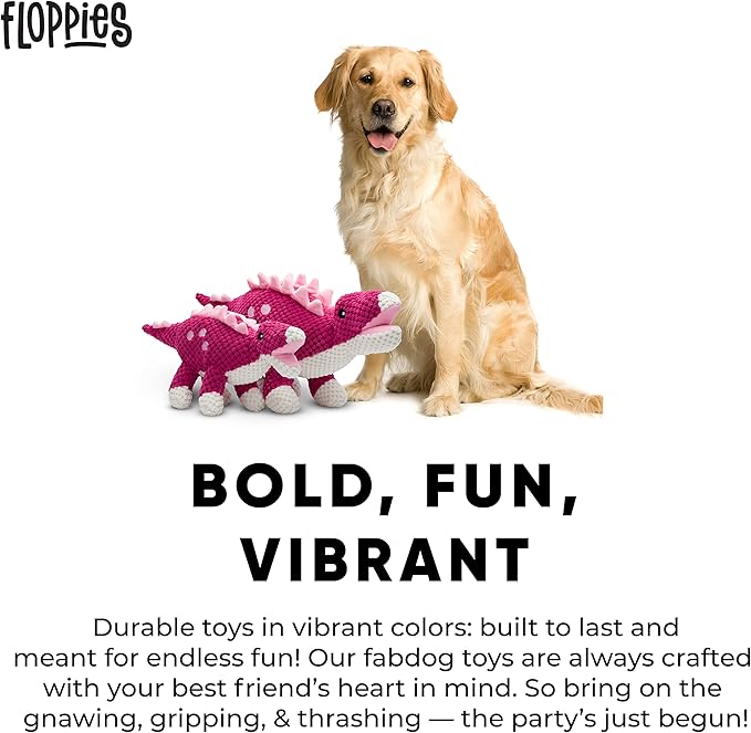 fabdog Floppies Plush Dog Toy - Cute & Durable Squeaky Dog Toys - Best Squeak Toy for Puppies and All Breeds | Ideal Pet Gift| Large Stegosaurus