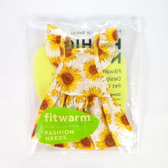 Fitwarm Dog Sunflower Dress, Dog Clothes for Small Dogs Girl, Pet Cat Apparel, White, Yellow, Red, XS
