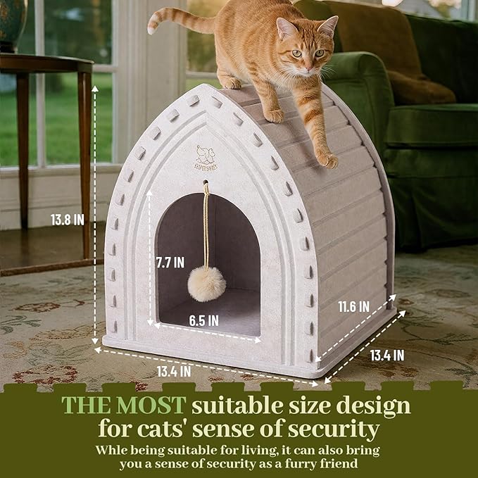 Apasiri Cat House for Indoor Cats: Innovative Polyester Fiber Cat Bed Cave, Sturdy and Scratch-Resistant, Compatible with Heating Pads. Original Castle Design—The Ultimate Gift for Your Feline Friend