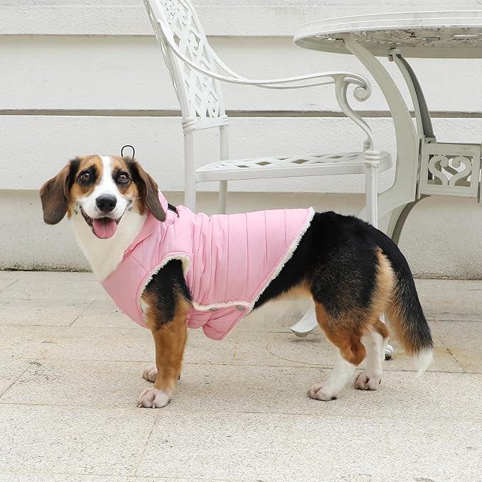 Fleece Lining Dog Hoodie with Harness Built in,Extra Warm Large Dog Jacket in Winter Doggie Coats with Drawstring Hooded,Light Pink XXXL