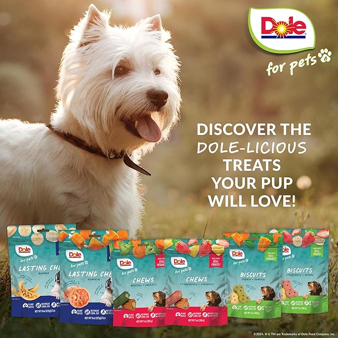 Dole Freshly Fetched Dog Chews, Strawberry & Pineapple Flavored Dog Treats, 7oz, No Wheat, Corn, Soy, Artificial Flavors, Colors, or Preservatives