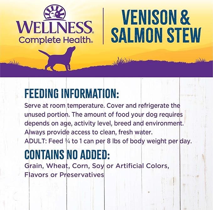 Wellness Complete Health Thick & Chunky Natural Canned Wet Dog Food, Venison & Salmon Stew, 12.5-Ounce Can (Pack of 12)