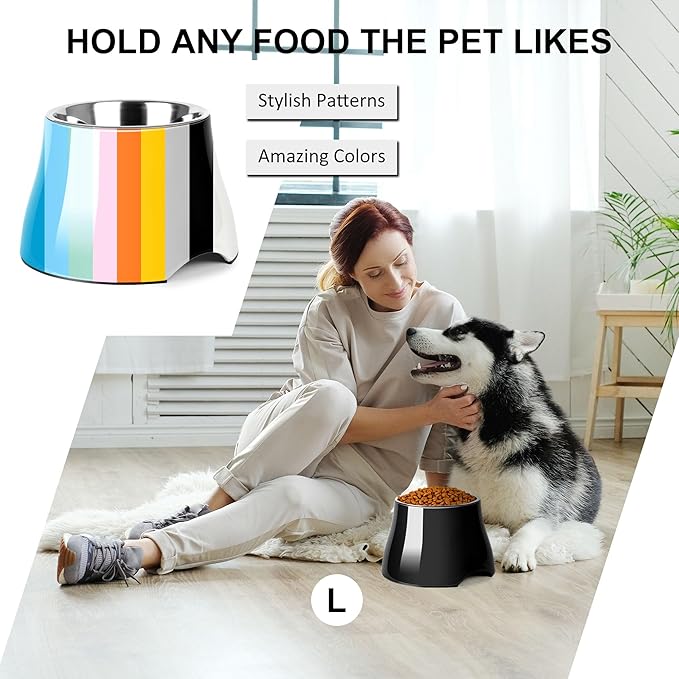 Dog Bowls,Cone Friendly Non Slip Single Dog Bowl with Stainless Steel Inner, Raised Bowls for Small and Medium Dogs Spaniel Dogs Long Ear, High Capacity, L/3 Cups Black