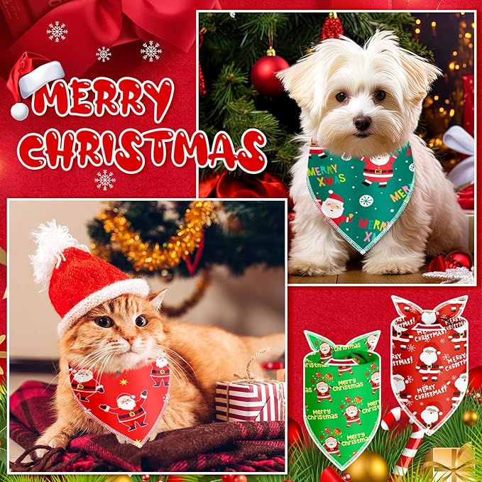 Frienda 30 Pcs Christmas Dog Bandanas Bulk Santa Bandanas for Dogs Soft Triangle Kerchief Bibs Scarf Set for Puppy Small Medium Large Pets Christmas Party Decoration