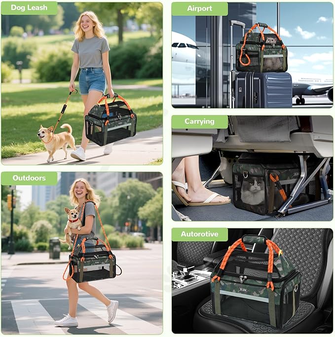 Lekereise Top Expandable Pet Carrier TSA Airline Approved Soft Sided Underseat Up to 12lbs Travel Carriers for Small Cats and Dogs with Convertable Dog Leash and Anti-Scratch Mesh
