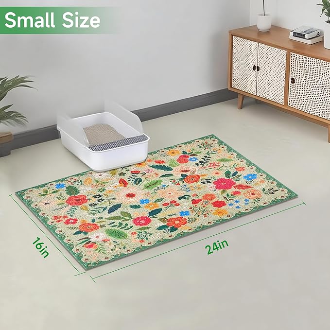 Cat Litter Mat, 24" x 16" Litter Box mat, Upgrade Non-Slip Kitty Litter mat, Traps 100% Litter, Soft on Kitty Paws, Easy Clean for Scatter Control, Bohe cat Food mat, Urine Waterproof