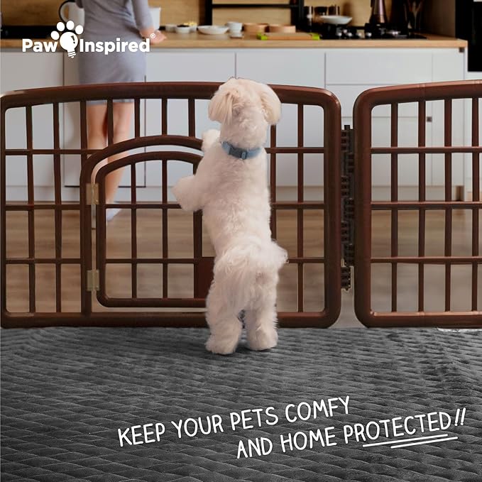 Paw Inspired 80x50 Inch Playpen Mat, Super Absorbent Fleece Cage Liner with Non-Slip Bottom, Waterproof Pet Play Pen Pad for Dogs, Rabbits, Guinea Pigs, Hamsters, Small Animals (Dark Gray)