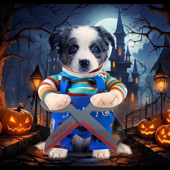 Dog Halloween Scissors Style Doll Costume, Adjustable Funny Cosplay Party Clothes for Small Medium Large Dogs Cats Pet