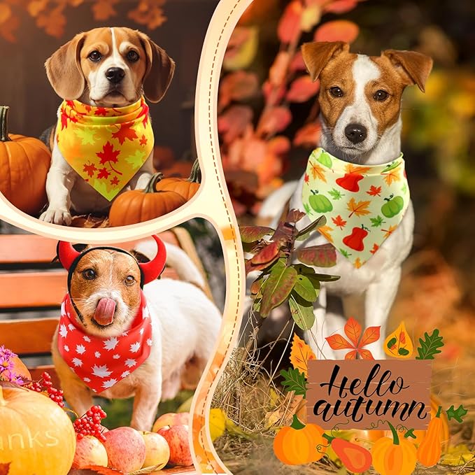 Preboun 100 Pcs Fall Thanksgiving Dog Bandanas Bulk Pumpkin Maple Leaves Bandanas for Dogs Triangle Kerchief Bibs Scarf for Pets Costume Photo Props Accessories Pet Shops Adoption Events, 25 Styles