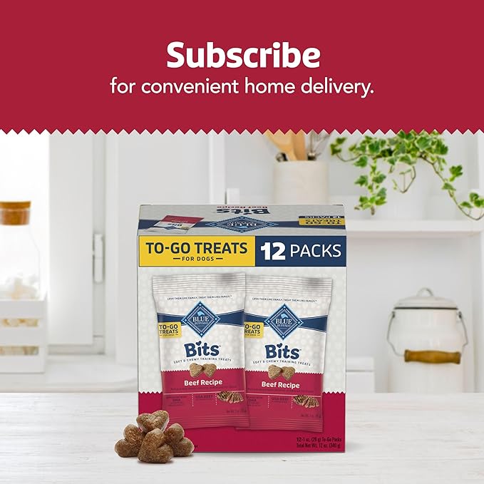 Blue Buffalo Bits Natural Soft Moist To Go Dog Training Treats Beef Recipe 1-oz Bags (Pack of 12)