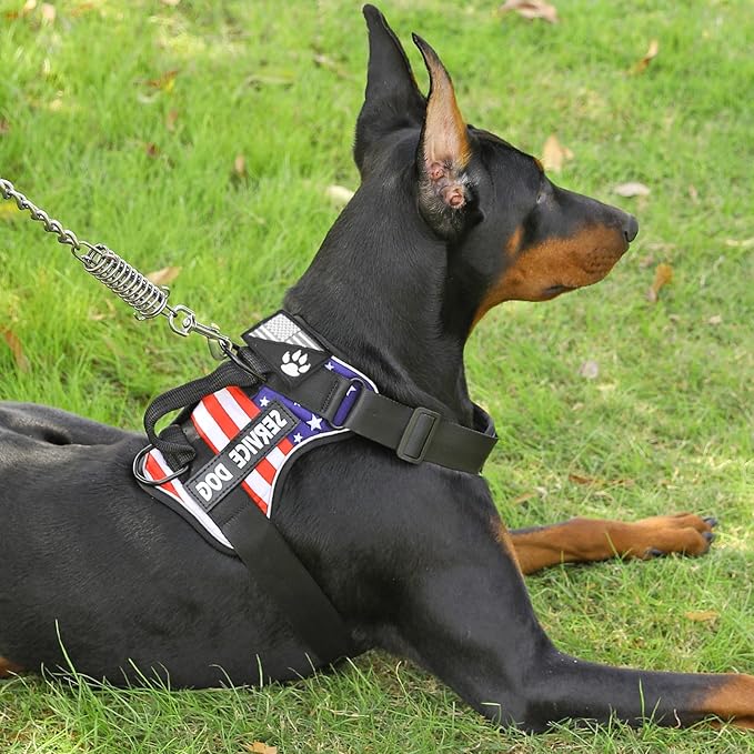 Demigreat Service Dog Harness, Reflective Dog Vest Harness with 5 PCS Patches, Adjustable Soft Oxford Pet Harness, Inner Layer Mesh, Easy to Control for Dogs (USFLAG, Medium (Pack of 1))