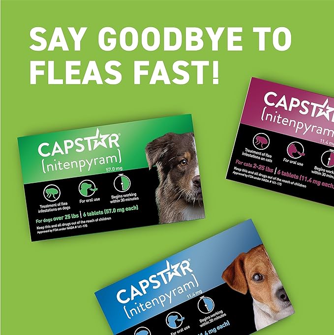 Capstar for Dogs (nitenpyram), Fast-Acting Oral Flea Treatment for Dogs Over 25+ lbs, Vet-Recommended Flea Medication Tablets Start Killing in 30 Minutes, 6 Doses