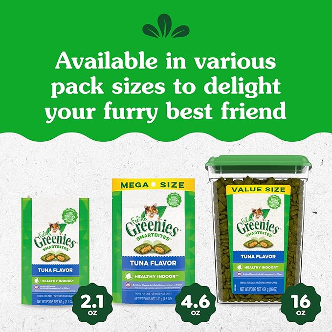 Greenies Feline Smartbites Healthy Indoor Cat Treats, Tuna Flavor, 2.1 oz. Pack