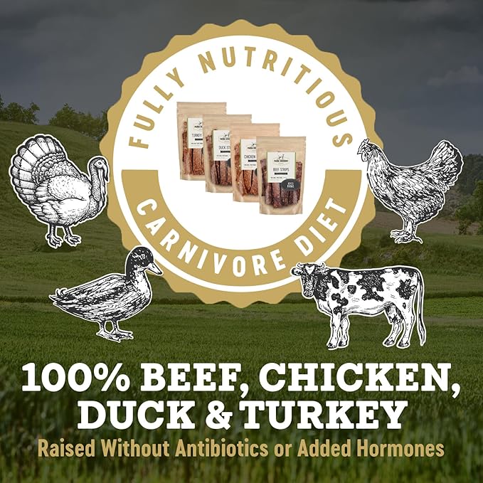 Farm Hounds - Strips Bundle - Premium Natural Jerky for Dogs - 100% Humanely Raised - Break-to-Size - Great for Training & Treats - No Added Fillers - Made in USA - 4 Pack