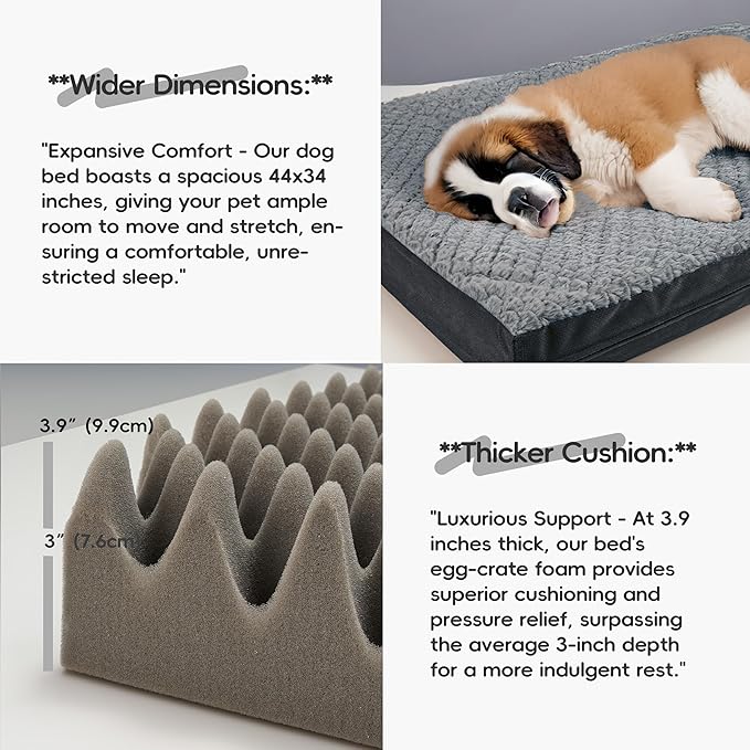 Sytopia Washable 44" Dog Bed for Large Dogs – Double-Sided Plush, Waterproof, Removable Cover, Thick Orthopedic Support, Durable Multi- Size Comfort Clearance Indoor Flat Dog Bed