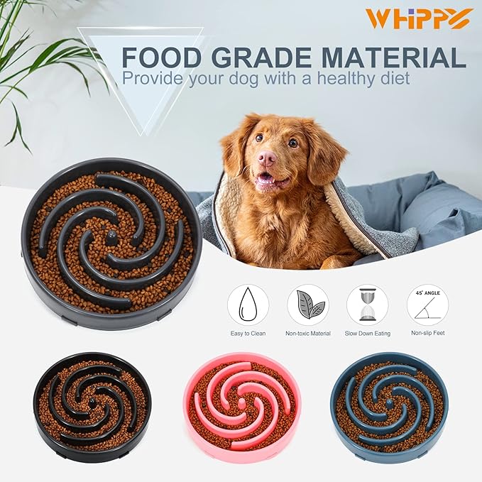 Blue Slow Feeder Maze Puzzle Bowl - Large Dog Non Slip Food Feeding Dishes for Medium Dogs, Interactive, Bloat Stop, Choking Prevention, Healthy