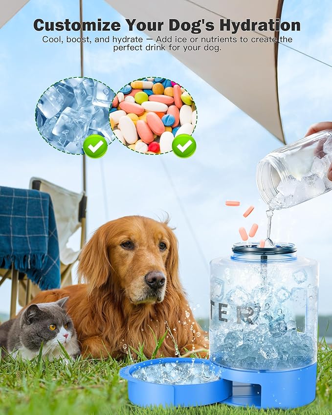 Large Dog Water Bottle Portable Bowl - 77oz Dog Travel Water Dispenser with Pull Out Bowl, Ideal for Hiking, Camping, Parks, Leak-Proof BPA-Free Outdoor Pet Bottle for Large Pets, Blue