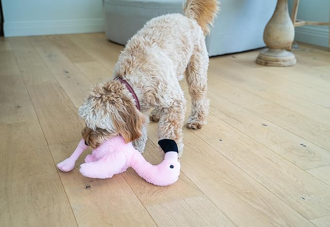 Flourish Pets 3 in 1 Multi-Layer Chew Toy for Active Dogs | Non-Toxic BPA Free Double Stitched Soft Fabric Exterior Dog Toys | Long-Lasting Dog Plush Toys β Large Flamingo 17.5"