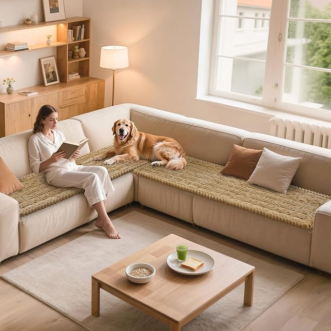 Couch Cover for Dogs Washable, Durable Dog Couch Cover Protector, Fuzzy Pet Couch Covers for Sofa, Non Slip Pet Sofa Covers for Dogs, Soft Dog Slipcover for Couch, Light Brown, 27.6" x 70.9"