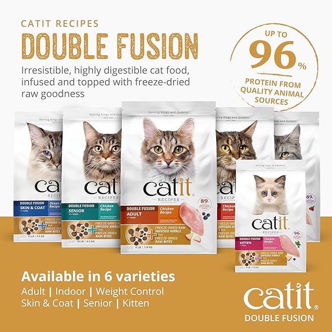 Catit Recipes Double Fusion Senior Chicken Recipe – High-Protein, Freeze-Dried Raw Meat, Nutrient-Dense for Healthy Senior Cats, Fresh Chicken, No Corn, Wheat, Soy, or by-Products, 4 lb