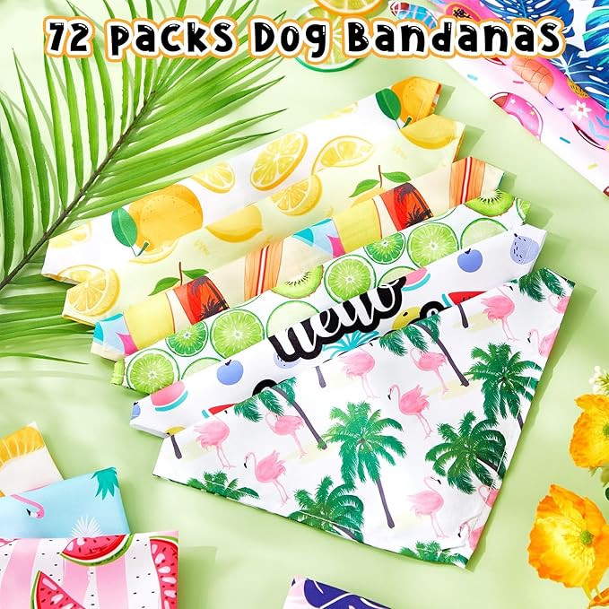 Reginary 72 Pack Summer Bandanas - Triangle Scarf Bibs for Dogs - Adjustable Dog Bandana for Pet Costume Accessories (Classic)