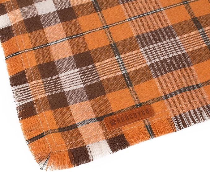 ADOGGYGO Fall Dog Bandana with Tassels Edges, Orange Red Plaid Pet Scarf Bib, Multiple Sizes Offered, Halloween Thanksgiving Fall Bandanas for Extra Large Dogs Pets (X-Large)