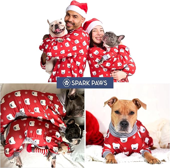 Spark Paws Dog Christmas Pajama, Dog Recovery Suit Male, Onesie, Ultra-Soft and 4-Way Stretch, for Small Medium and Large Breeds - Polar Bear - L