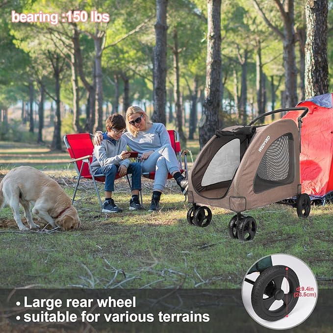 Dog Stroller with 4 Wheels, Folding Cat Strolling for Small/Medium/Large Dogs & Cats to 120 lbs, pet Stroller with Removable Carrier, Storage Basket,Cup Holder (Coffee)