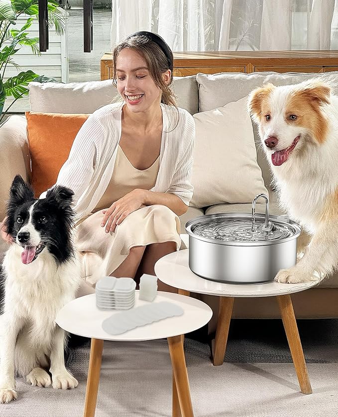 oneisall Dog Water Fountain for Large Dogs,7L/230oz/1.8G Stainless Steel Dog Fountain Super Quiet with Triple Filtration,Great for Large Dogs Cats and Multi-Pet Home (8Set Filters for 7L Dog Fountain)