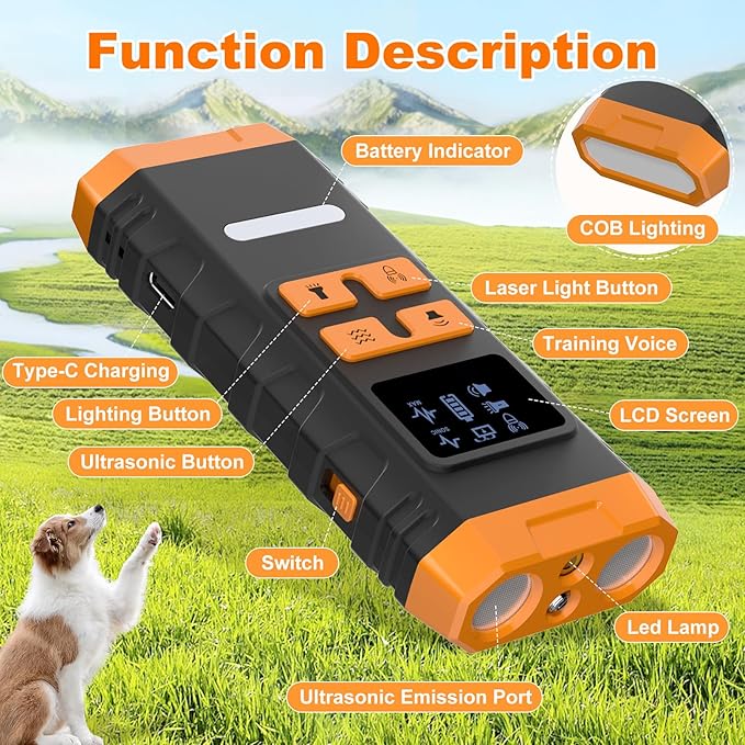 Dog Bark Deterrent Device, 2025 Anti Barking Device for Dogs 2X Ultrasonic to Stop Barking Neighbors Dog, 5 Adjustable Modes Up to Dogs 50ft Long Range, Bark Control Indoor Outdoor with Flashlight