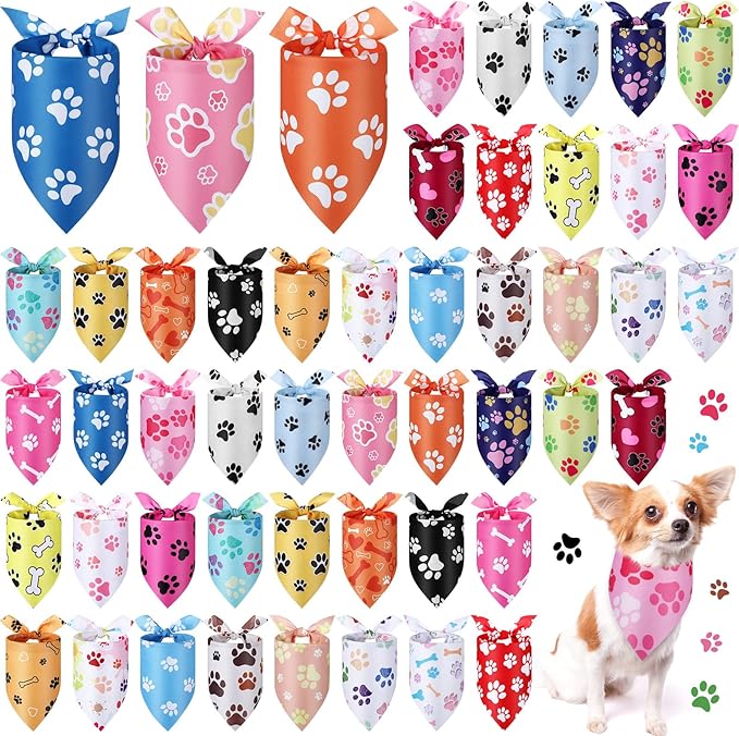 Abbylike 100 Pcs Paw Print Dog Bandanas Bulk Soft Triangle Kerchief Bibs Scarf Set for Pets Dogs Walking Photo Props Pets Shops Adoption Events Party Costume (31.5 x 21.7 x 21.7 Inch)