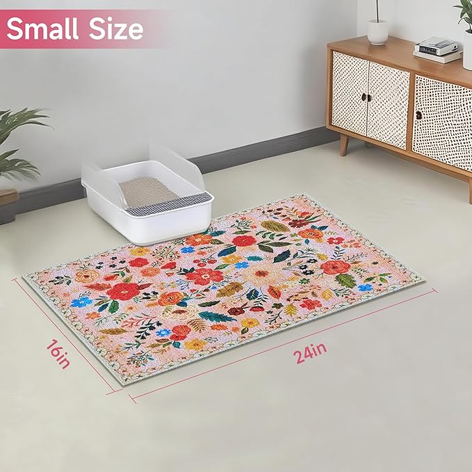 Cat Litter Mat, 24" x 16" Litter Box mat, Upgrade Non-Slip Kitty Litter mat, Traps 100% Litter, Soft on Kitty Paws, Easy Clean for Scatter Control, Bohe cat Food mat, Urine Waterproof