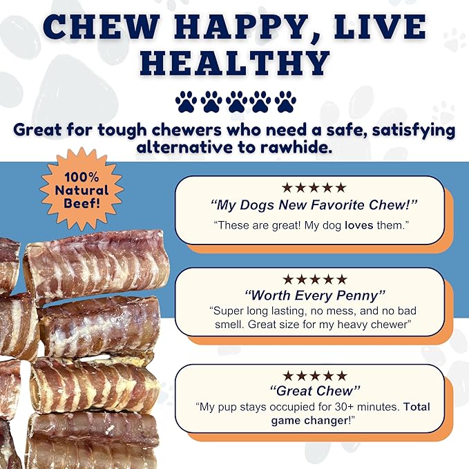Amazing Dog Treats - 6 Inch Beef Trachea Dog Chews (5 pcs - 8 oz) - Trachea Dog Treats - NO Hide - Digestible and Safe Chews for Dogs - Glucosamine and Chondroitin for Dogs Joint Health