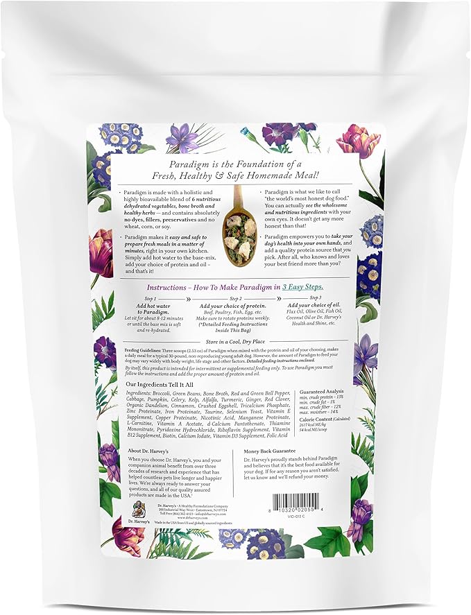 Dr. Harvey's Paradigm Green Superfood Dog Food, Human Grade Dehydrated Grain Free Base Mix for Dogs, Diabetic Low Carb Ketogenic Diet (6 Pounds)