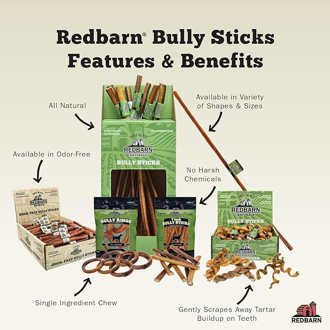 Redbarn Pet Products Straight 3-4" Bully Sticks - Long Lasting Dog Chew, All Natural & Odorless Bully Bones (65-Count)