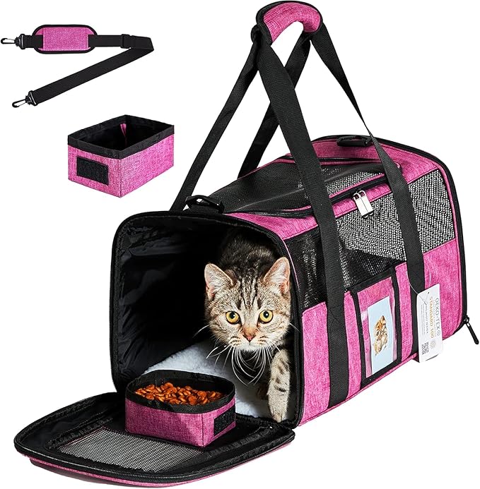 Large Cat Carrier Dog Carrier, Pet Carrier for 2 Cats, Dog Carrier for Medium Small Dogs, Collapsible Soft Sided Pet Carrier for Cat Dogs Puppy of 25 Lbs, Rose Red