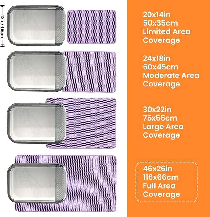 Jumbo Cat Litter Mat, 46x26 Inches Double Layer Honeycomb Litter Trapping Mat, Non Slip Waterproof Urine Proof Extra Large Cat Litter Box Mat, Kitten Supplies and Essentials, XXL, Purple