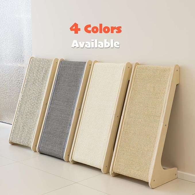 PETKARAY L Shape Cat Scratcher, Sisal Kitty Scratching Ramp, Vertical Scratch Pad for Indoor Cats, 25.3" Furniture Protector with Catnip, White