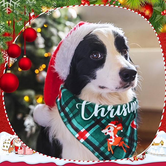 Preboun 200 Pcs Christmas Plaid Dog Bandanas Bulk Dog Holiday Scarf Bibs Puppy Bandanas Adjustable Washable Kerchief Pet Costume Accessories Grooming Supplies for Small to Medium Cats Dogs