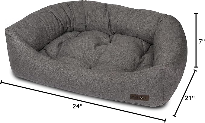 Jax & Bones Dog Napper - Lark Graphite Machine Washable Bed for Dogs - Extra Heavy Duty Bolstered Sides - Small Grey Dog Mat | 24 x 21 Inches