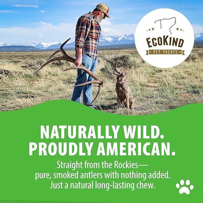EcoKind Smoked Elk Antler Dog Chews – Natural Split Antlers, Long-Lasting Chew, Elk Antlers Treats for Large Dogs Weighing 30-45 lbs, Splinter-Free, Supports Dental Health – 1 Large Smoked Chew