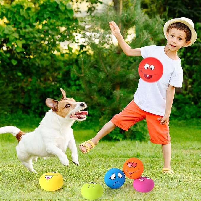 Squeaky Dog Toys Latex Rubber Soft Dog Squeaky Toys Squeaky Chewing Teething Fetching Dog Balls Puppy Toys Gifts for Pets Medium Small Dogs 6Pcs/Set