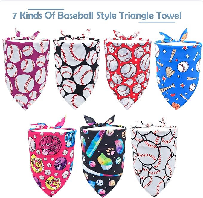 7 PCS Baseball Dog Bandanas for Large Dogs Breed 33 Inch Sewing Hemming Dog Bandana Print One Side XL Drool Bibs Game Day Grooming L