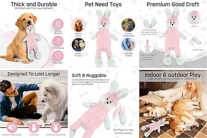 FGA MARKETPLACE Pack of 3 Flat NO Stuffing NO Squeak Plush Dog Toy, Funny Style Will Entertain Your Pet for Hours, Recommended for Small and Medium Dog 21 INCH Long