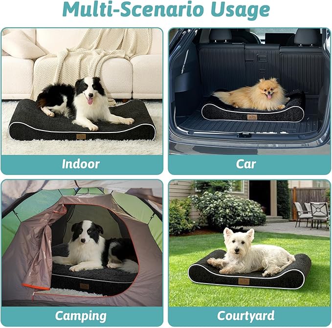 Orthopedic Dog Bed for Medium Dogs up to 65 lbs - Removable Washable Cover with Waterproof Lining & Non-Skid Bottom, Cotton-Polyester Blend Boat-Shaped Lounger Mattress, M(36x24x5.5in)/Black