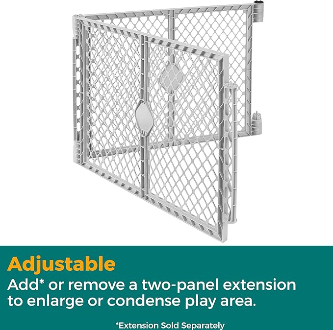 MyPet North States Petyard Plus: 5.5 Ft. Wide Folding Dog Playpen Indoor or Outdoor. 6-Panel Freestanding Play Pen Dog Gate Made in USA. 26" Tall, Light Gray