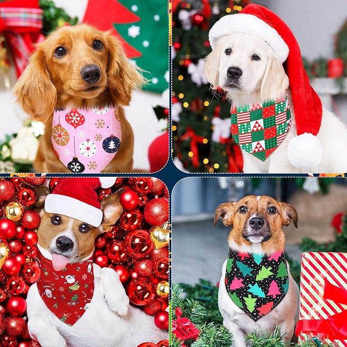 Newwiee 200 Pcs Christmas Dog Bandanas Bulk Adjustable Triangle Bibs Scarf Christmas Bat Skull Ghost Spider Pet Holiday Xms Scarf Accessories for Dog Cat (Large)