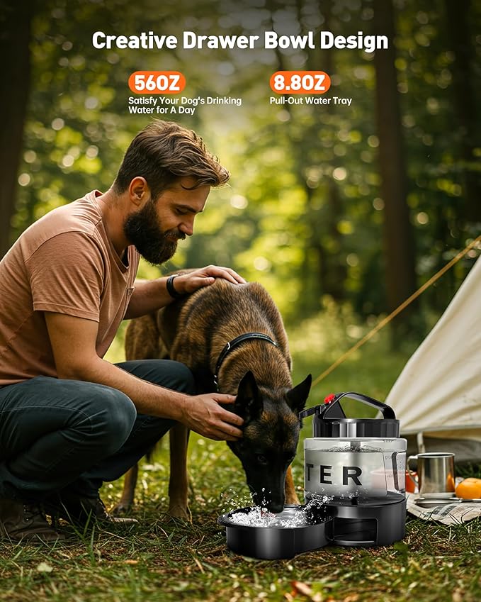 Portable Dog Water Bottle Bowl - 56 oz Travel Water Bowl Dispenser for Dogs Leak Proof, Suitable for Large Pet Drinking, A Must Have for Outdoor, Camping, Walking, Beach, Hunting, and Other Scenes