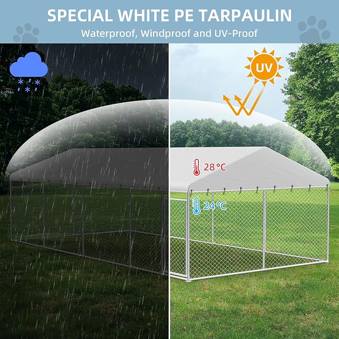 Rovibek 10X20FT Large Dog Kennel Outside, Heavy Duty Outside Dog Kennels Outdoor for Large Dogs with Secure Lock, Outdoor Pet Enclosure for Yard with Thickened Roof