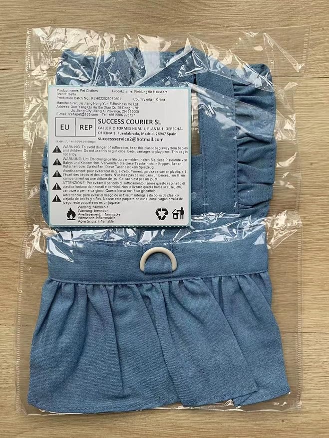 Dog Dress Puppy Luxury Skirt Clothes Princess Dresses Wedding Evening Tutu Skirt Denim Skirt for Small Dog Girl Light Blue M